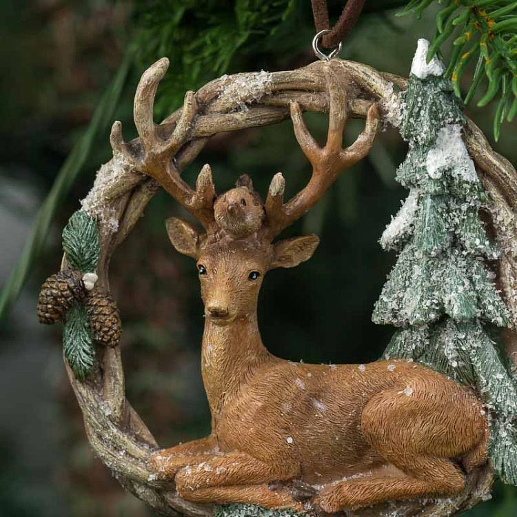 Набор из трёх ёлочных игрушек Олени и лиса в венке Set Of 3 Deers And Fox In Wreath 10 cm