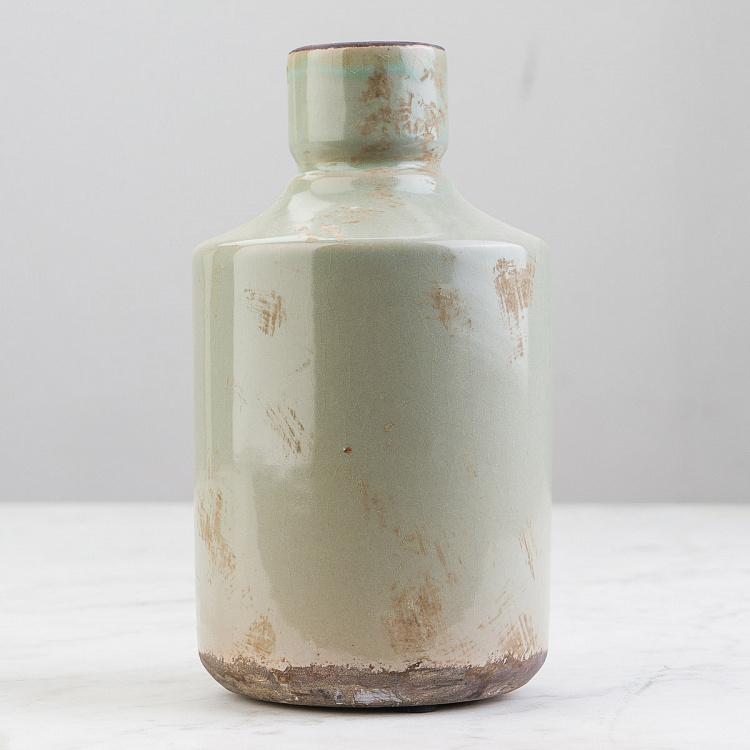 Высокая салатовая керамическая ваза Бутыль Bottle Vase Verdigris High