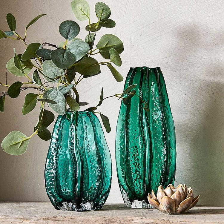 Зелёная ваза Карамбола, S Carambola Shape Coral Green Glass Vase Small