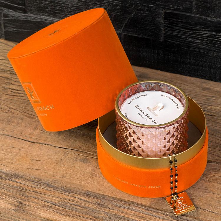 Аромасвеча в розовом фасетном стакане Кактус, S Aroma Candle In Pink Faceted Glass Cactus Small