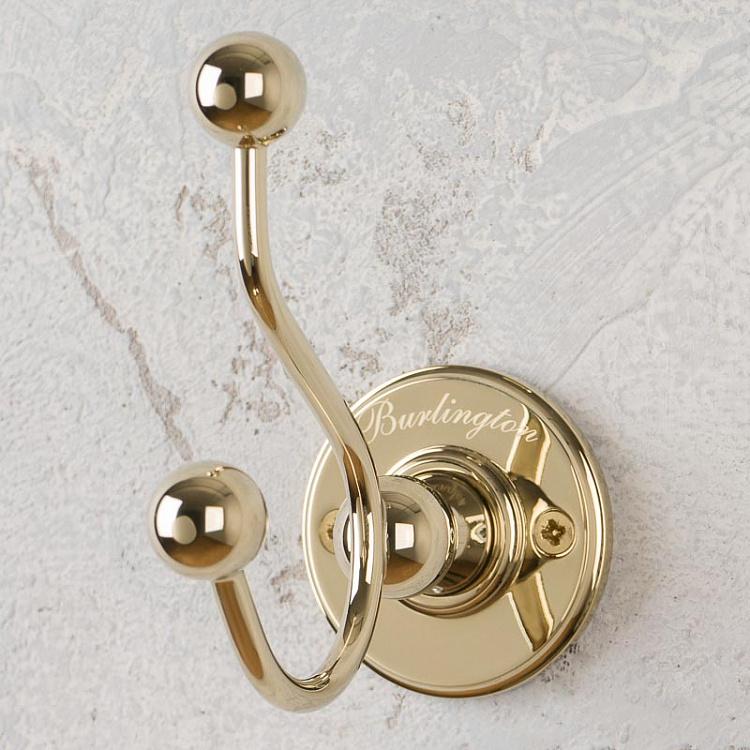 Двухрожковый настенный крючок золотого цвета Double Hook Gold