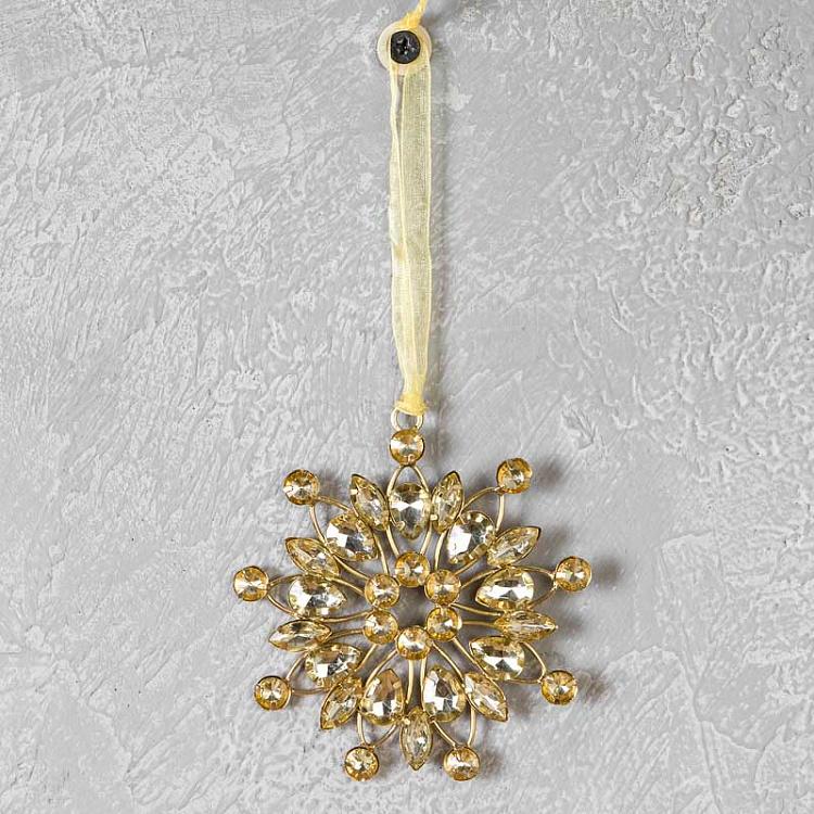 Новогодняя подвеска Цветок с камнями цвета шампань Jewelled Round Flower Champagne 8 cm