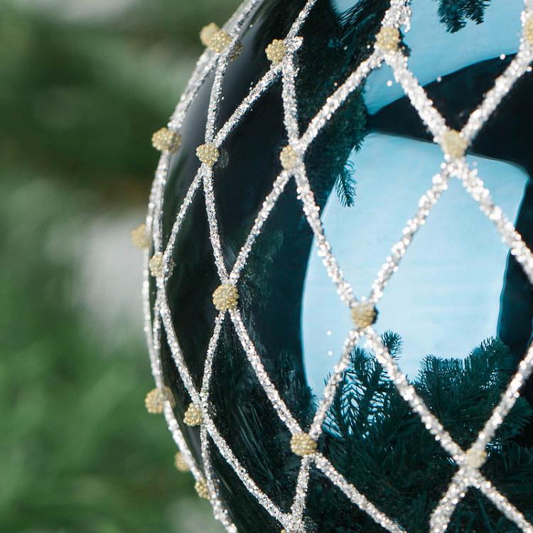 Ёлочная игрушка Синий шар с сетчатым узором Mesh Ball Blue 10 cm