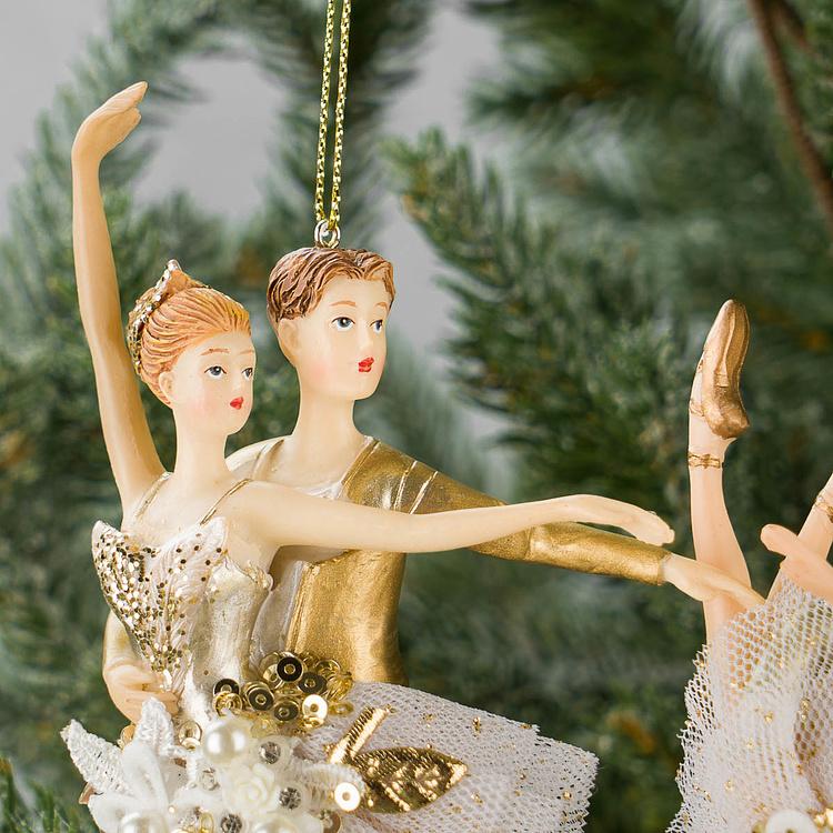 Набор из двух ёлочных игрушек Балетные дуэты Set Of 2 Tulle Pearl Ballet Couples White Gold 15 cm