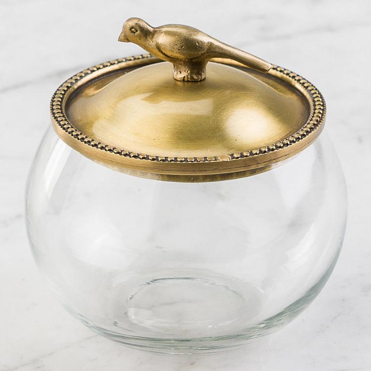 Ёмкость для хранения с латунной птичкой на крышке Glass Box With Brass Bird Lid