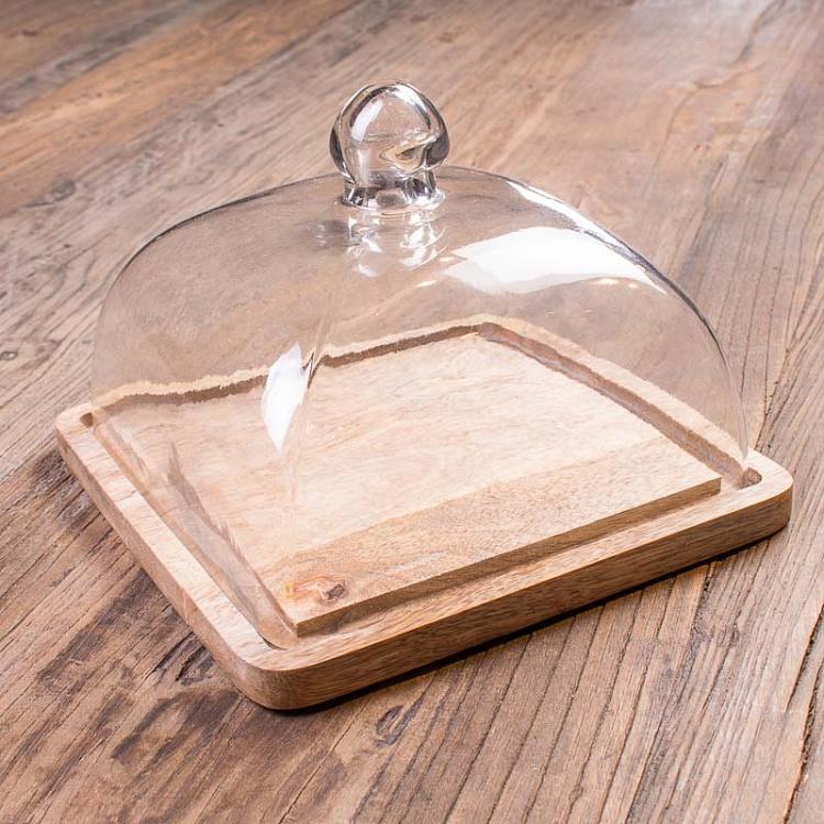 Квадратная деревянная доска со стеклянным колпаком Cover On Square Wooden Plate
