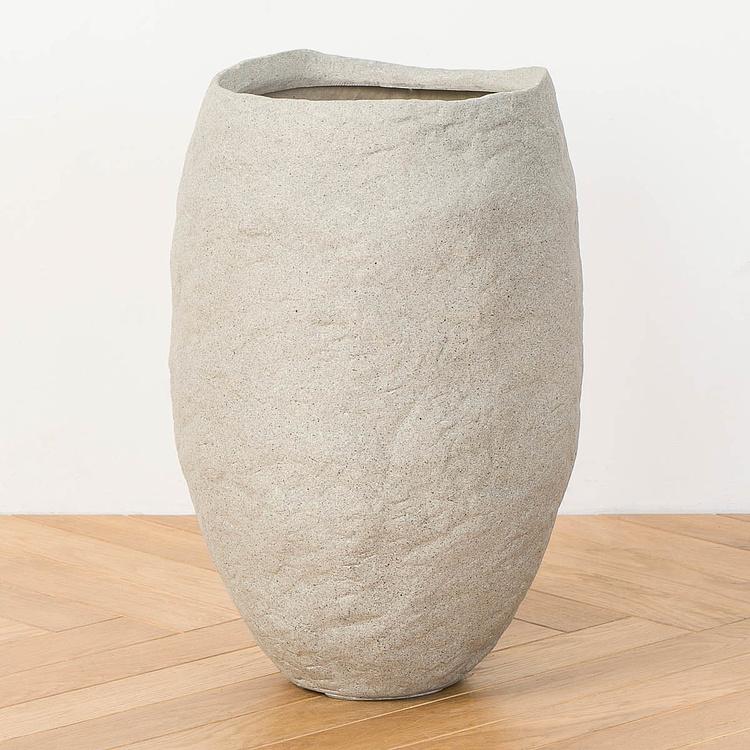 Высокое серо-белое кашпо-чаша Эффектори Органик, S Effectory Organic Tall Bowl White Sand Small