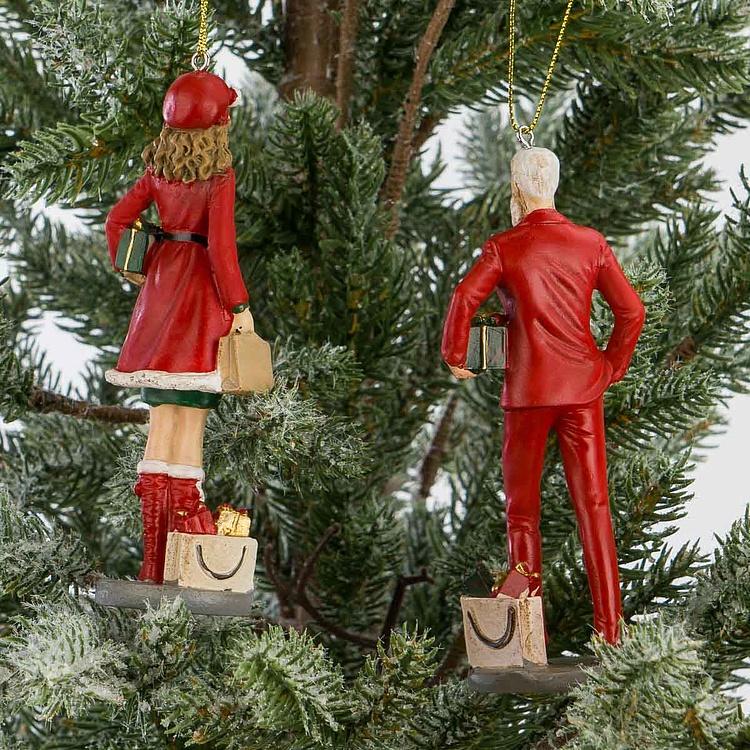 Набор из двух ёлочных игрушек Семейная пара с покупками Set Of 2 Xmas Shopping Couple 12,5 cm