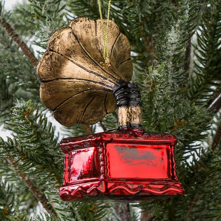 Ёлочная игрушка Граммофон Glass Hanger Gramophone Red 11 cm