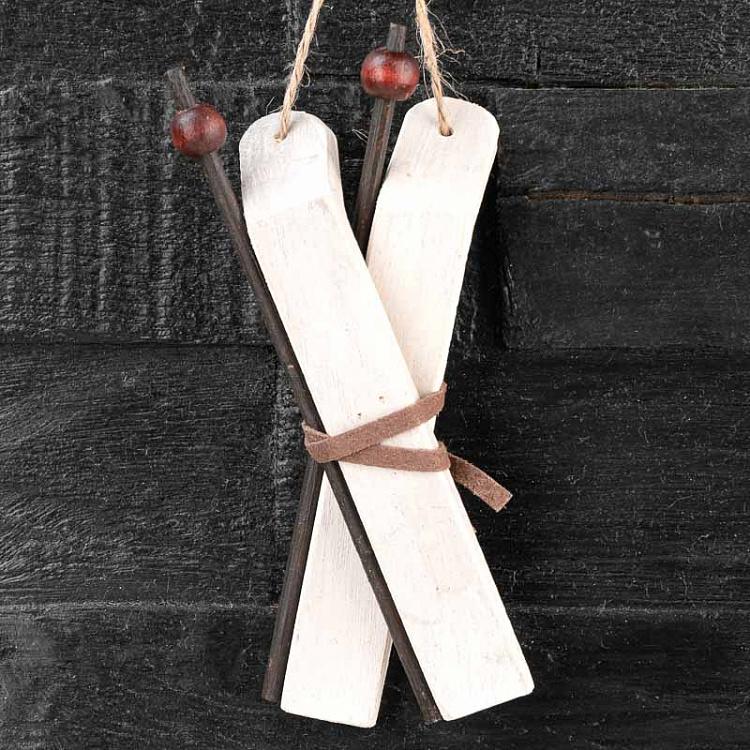 Подвесное украшение Белые лыжи Hanging Wooden White Ski 13 cm