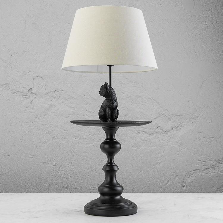 Настольная лампа с белым абажуром Кошка на столике Cat On Stand Table Lamp With White Shade