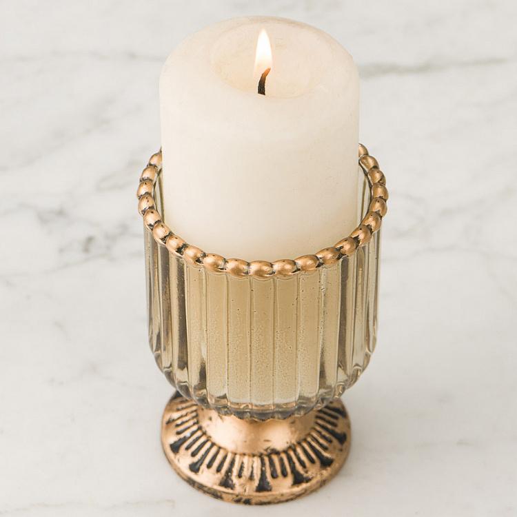 Стеклянный подсвечник на металлической ножке Glass Metal Striped Votive On Foot