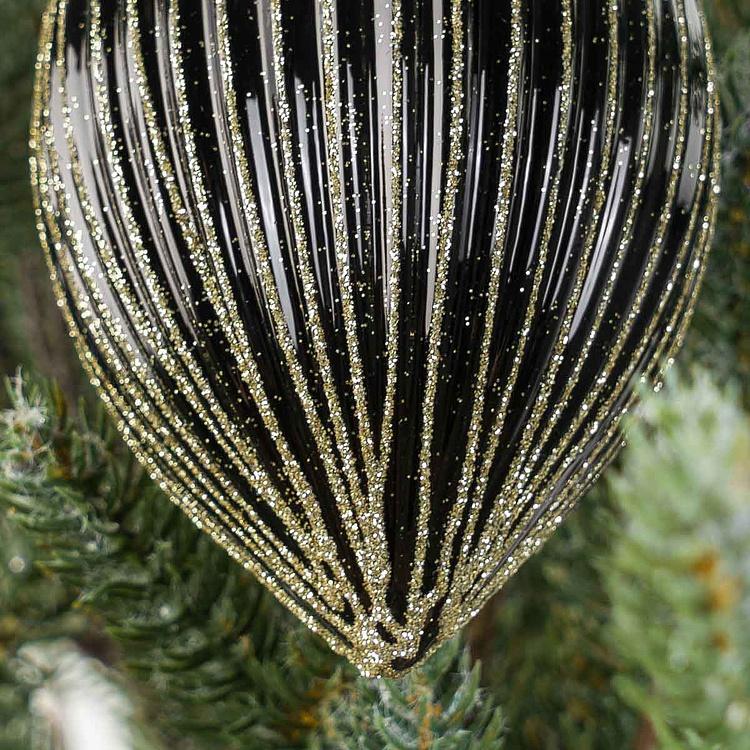 Ёлочная игрушка в форме Чёрной многогранной шишки Polygonal Cone Ball Black 15 cm