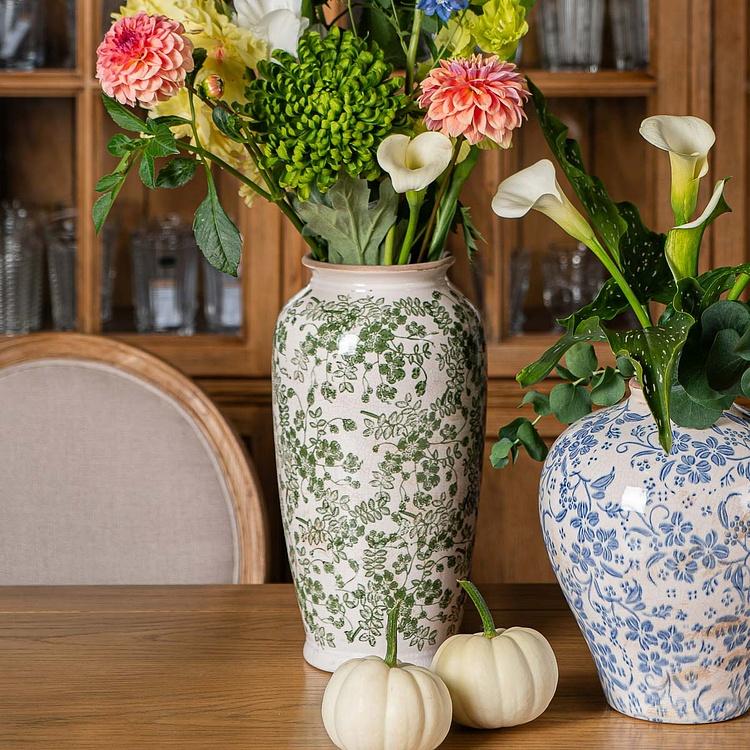 Ваза с узором из зелёных цветов, L Flower Vase Large Green
