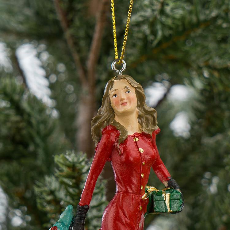 Набор из двух ёлочных игрушек Леди с покупками Set Of 2 Xmas Shopping Ladies 11,5 cm