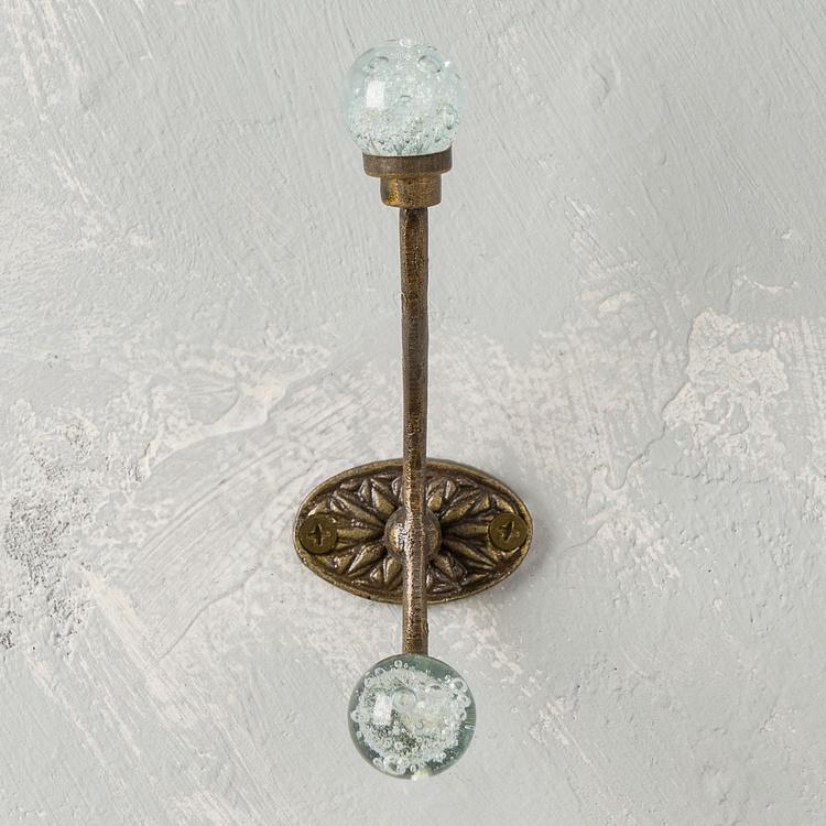 Двухрожковый крючок со стеклянными наконечниками Art Deco Bubble Glass Hook