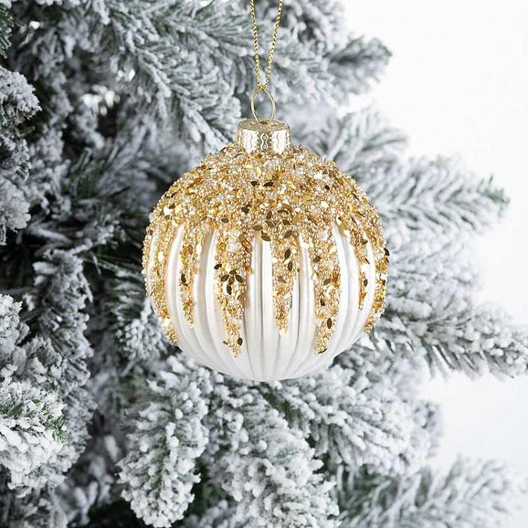 Ёлочная игрушка Белый шар с пудрой Ball With Powder White 8 cm