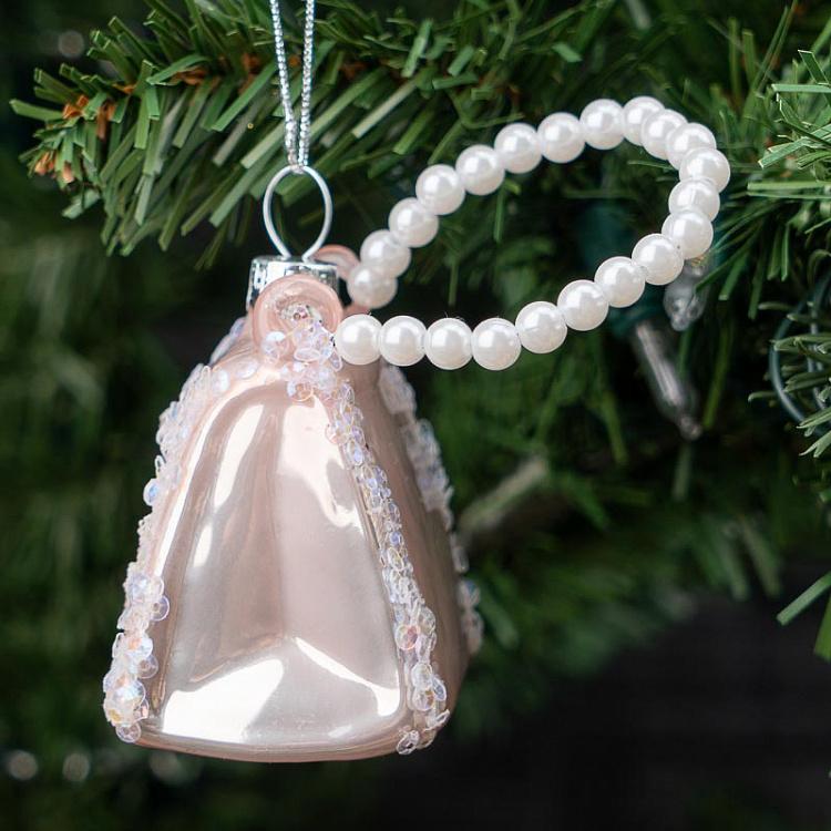 Ёлочная игрушка Сумочка с бусинами Glass Hanger Purse White With Beads 7 cm