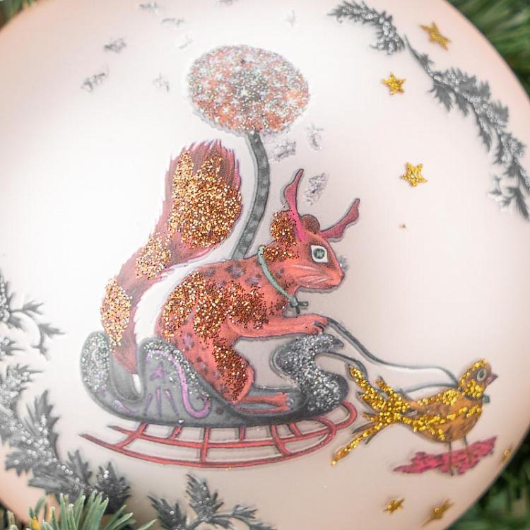 Набор из трёх ёлочных шаров Лесные жители Set Of 3 Glass Silvis Mice And Woods Balls Cream/Green 12 cm