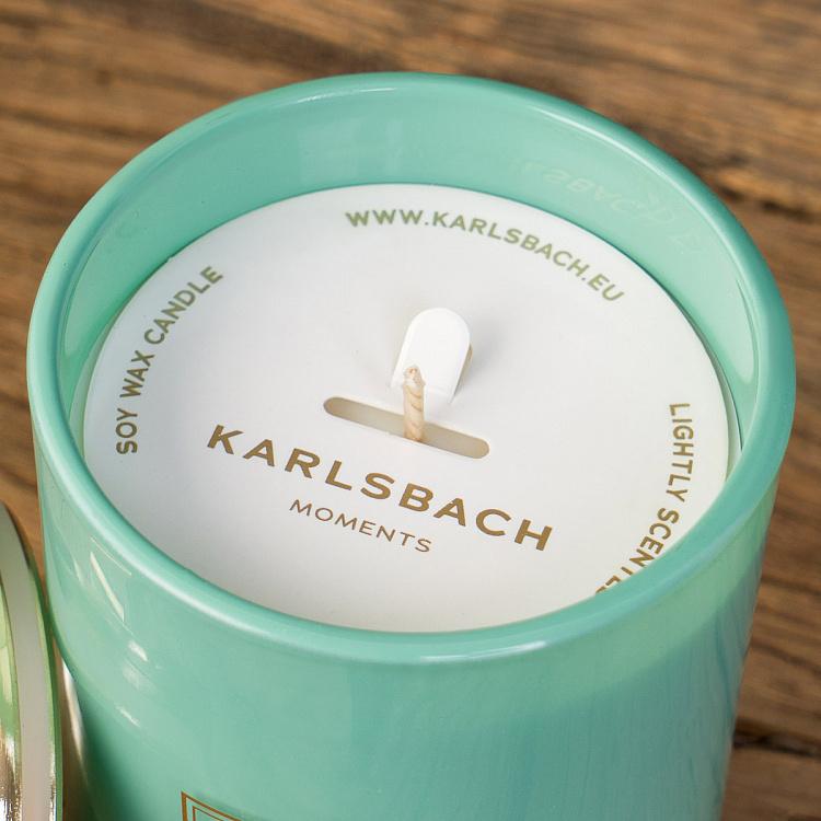 Аромасвеча в мятно-голубом стакане с золотой крышкой Огурец Aroma Candle In Mint Blue Glass With Gold Lid Cucumber