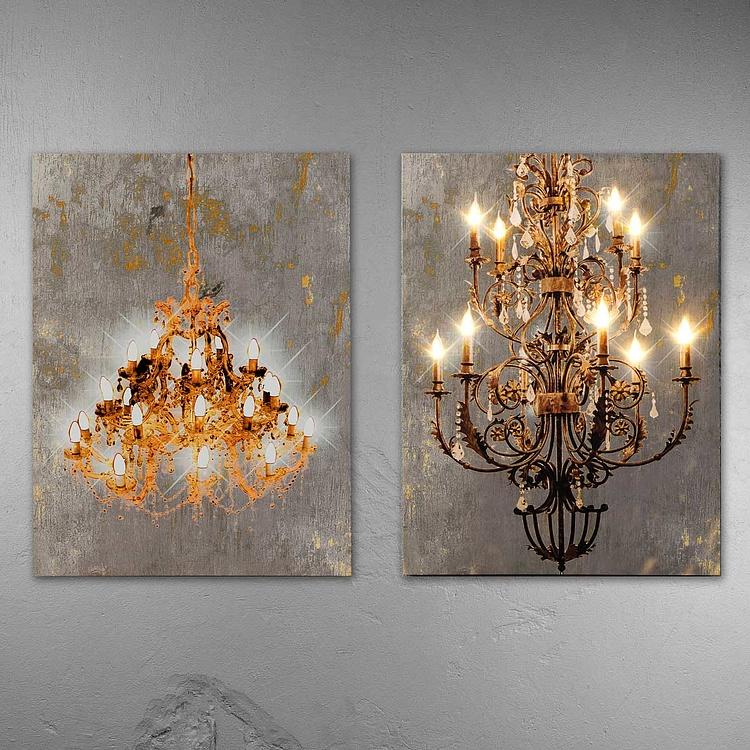 Картина-принт диптих со светодиодной подсветкой Большая люстра  Set Of 2 Prints Grand Chandelier With Led