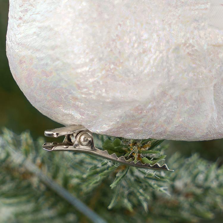 Набор из двух ёлочных игрушек на клипсе Белые птицы Set Of 2 Fabric Plume Birds On Clip White 18 cm