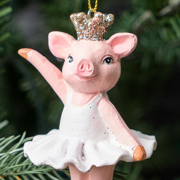 Ёлочная игрушка Танцующая свинка в короне Hanger Dancing Pig With Crown 10 cm