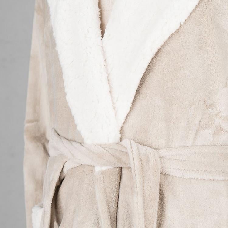 Серый домашний халат из микрофибры с шерповой горловиной, размер L Peignoir Microfibre Gris Encolure Sherpa Taille L