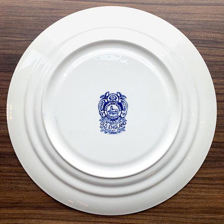 Винтажная тарелка белая с голубым мотивом 1, L Vintage Plate Blue White Large 1