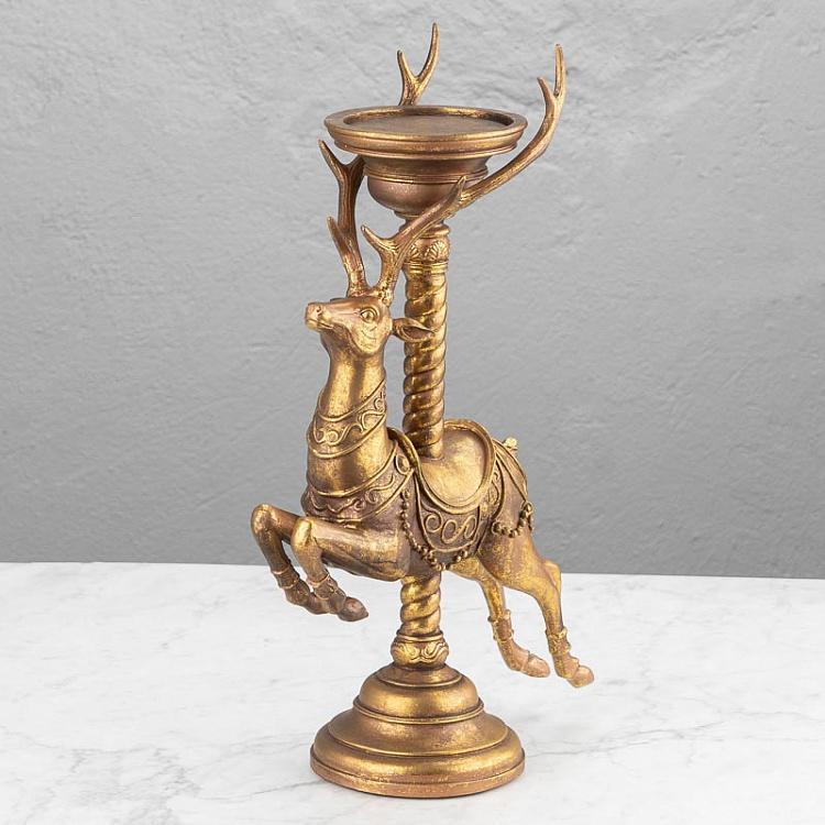 Подсвечник Олень-карусель Antique Carousel Deer Candle Holder Gold