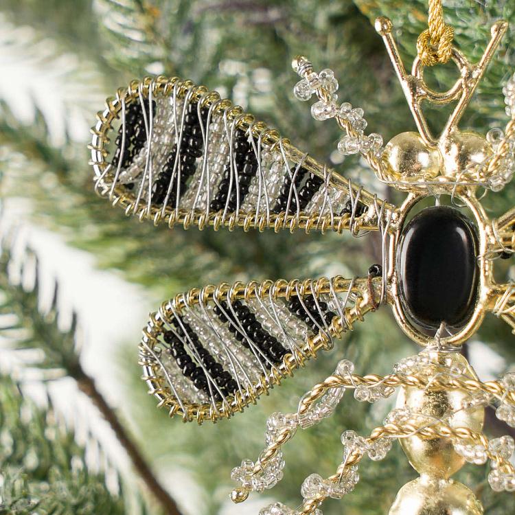 Новогодняя подвеска Золотисто-чёрная стрекоза из бисера  Beads Dragonfly Gold Black 18 cm