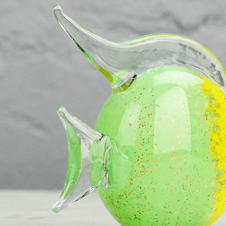 Статуэтка Жёлто-зелёная круглая рыба Round Glass Fish Yellow And Green