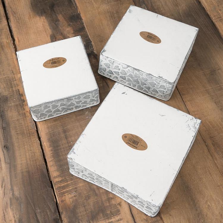 Набор из трёх коробочек Сердечки Set Of 3 Pots Motif Petits Coeurs Metal Gris