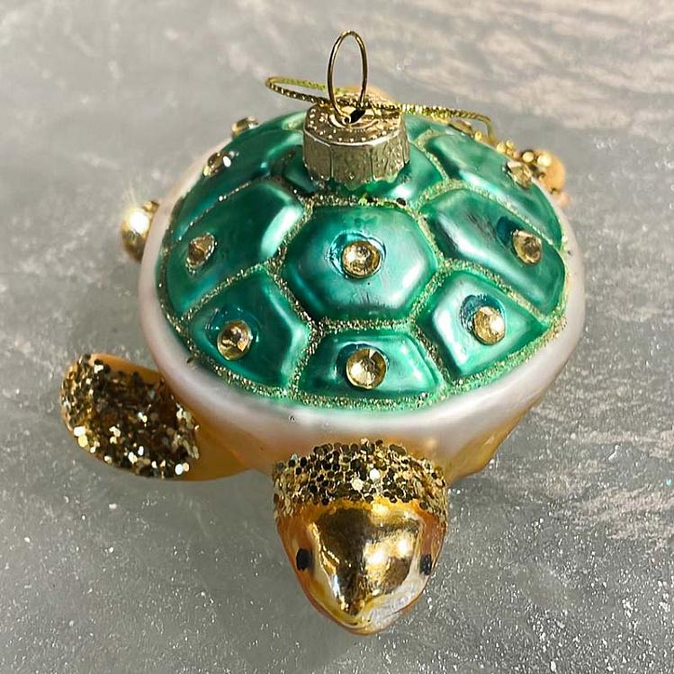 Ёлочная игрушка Бирюзовая черепаха дисконт1 Glass Hanger Tortoise Turquoise 9 cm discount1