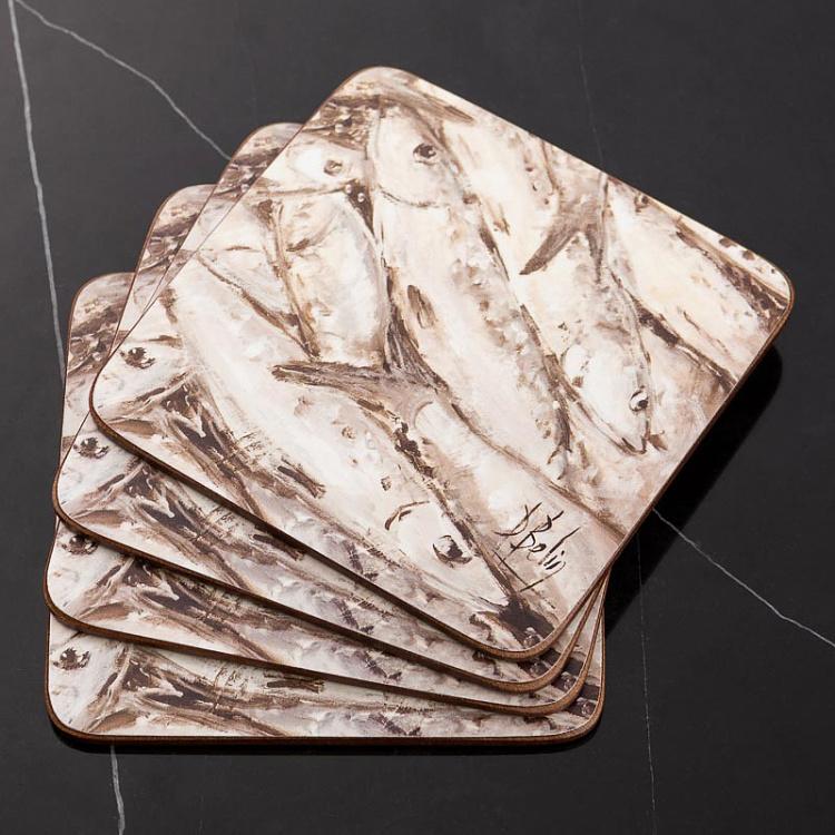 Набор из четырёх подставок под стаканы Рыбы Set Of 4 Coasters Fish