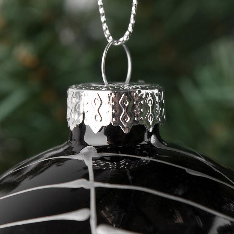 Набор из двух ёлочных шаров Золотые и Серебряные штрихи Set Of 2 Glass Fishbone Pattern Balls Black 8 cm