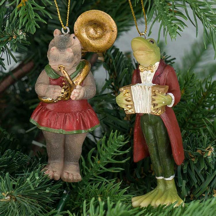 Набор из двух ёлочных игрушек Музыканты лягушка и бегемот Set Of 2 Musicians Frog Hippo 10,5 cm