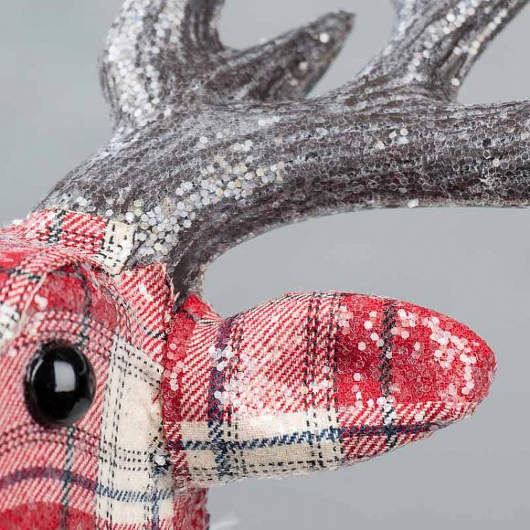 Верхушка на ёлку Голова оленя тартан Fabric Tartan Deer Head Tree Topper Red 33 cm