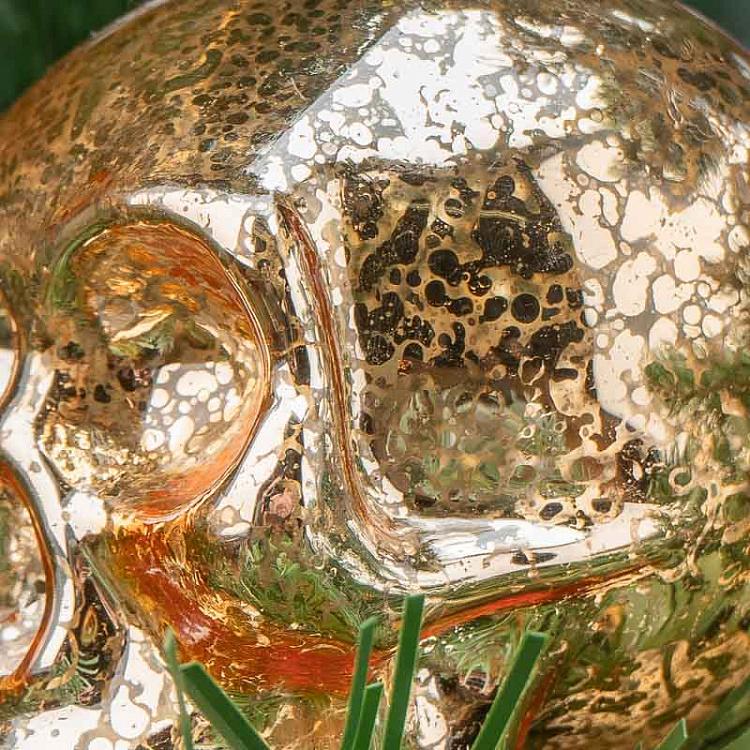 Набор из двух ёлочных игрушек Черепа цвета винтажного золота и шампань Set Of 2 Glass Antic Skull Gold/Champagne 9 cm