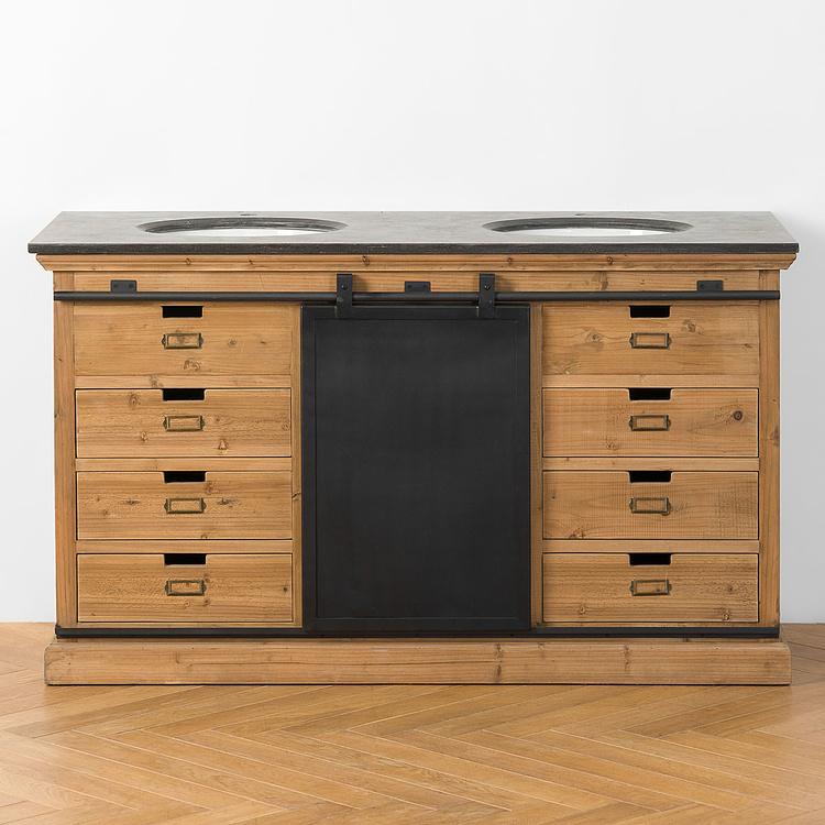 Тумба с двумя раковинами и раздвижной дверью Карелия Karelia Double Vanity With Sliding Iron Door DB