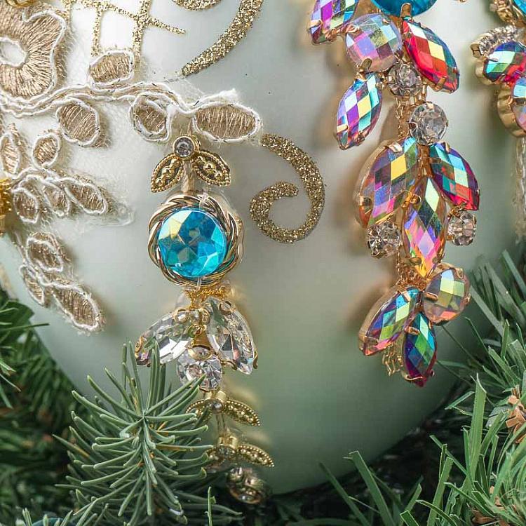 Ёлочная игрушка Яйцо со стразами Glass Fabric Jewel Kings Egg White/Blue 20,5 cm