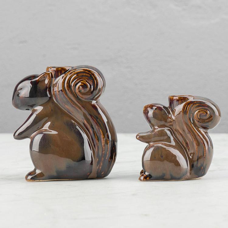 Набор из двух керамических подсвечников Белки Set Of 2 Stoneware Squirrel Candle Holder Brown