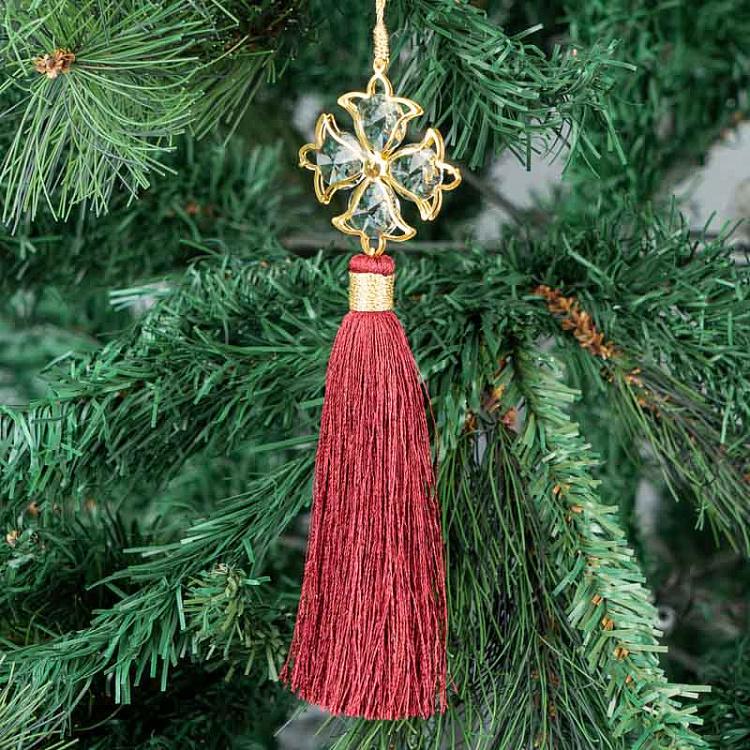 Новогодняя подвеска Бордовая кисточка с крестом Pendant Cross Burgundy 18 cm