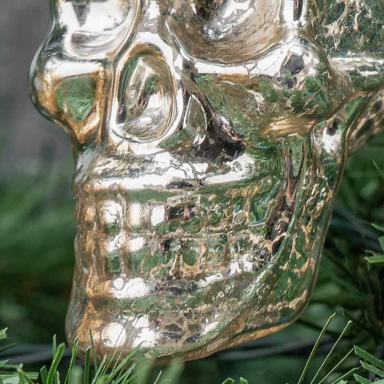 Набор из двух ёлочных игрушек Черепа цвета винтажного золота и шампань Set Of 2 Glass Antic Skull Gold/Champagne 9 cm