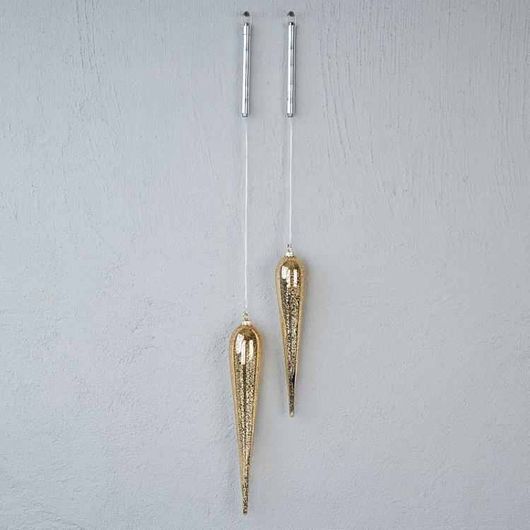 Набор из двух ёлочных светодиодных подвесок Антик Set Of 2 Glass Led Light Antique Drop Box Champagne Battery Operated 30 cm