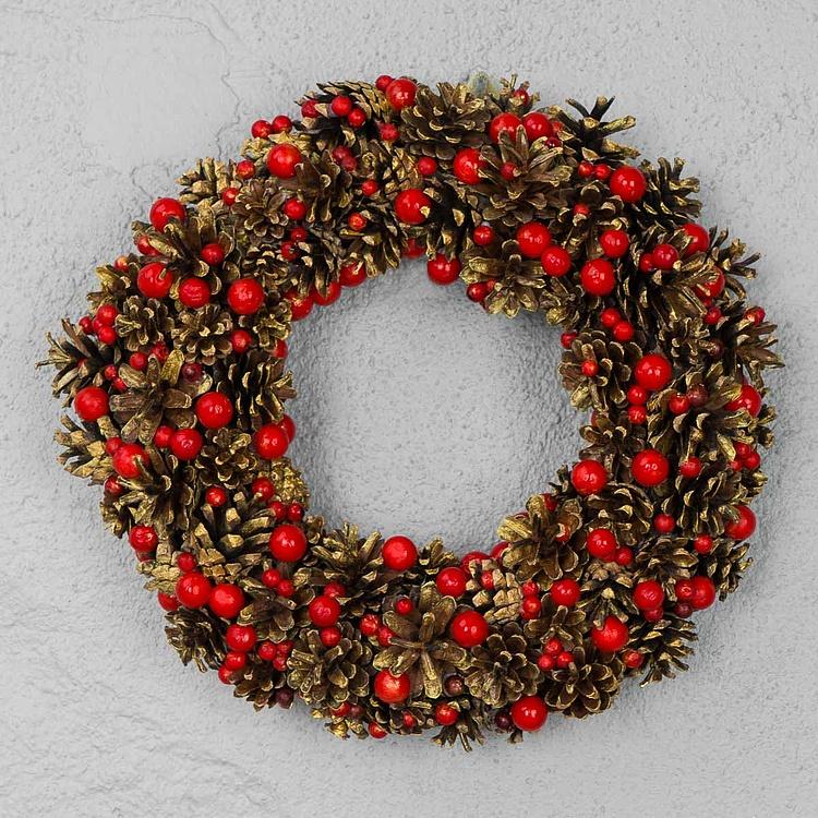 Новогодний венок с шишками и ягодами Wreath With Pinecones And Berries 32 cm
