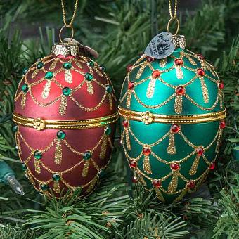 Set Of 2 Glass Jewel Egg Boxes Red/Green 11 cm