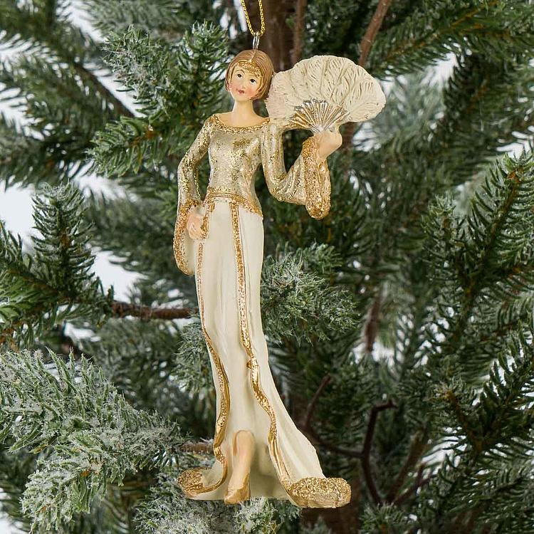 Набор из двух ёлочных игрушек Леди в кремовых платьях Set Of 2 Ladies Cream Gold 15 cm