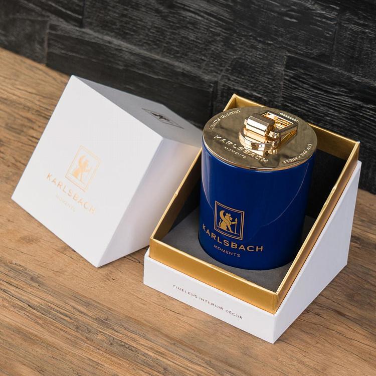Аромасвеча в синем стакане с золотой крышкой Классика Aroma Candle In Dark Blue Glass With Gold Classic