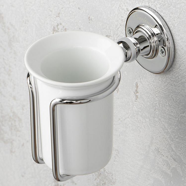 Настенный белый стакан для зубных щёток в подставке цвета хром Tumbler Holder Chrome And White